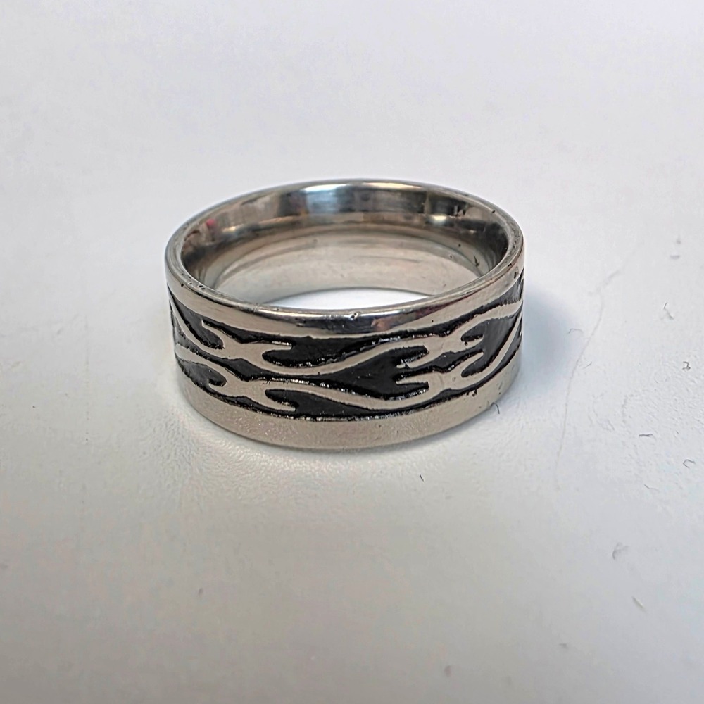 Mens Stainless Steel Flame Tribal Band Ring 8mm Black Punk Biker Size 7
